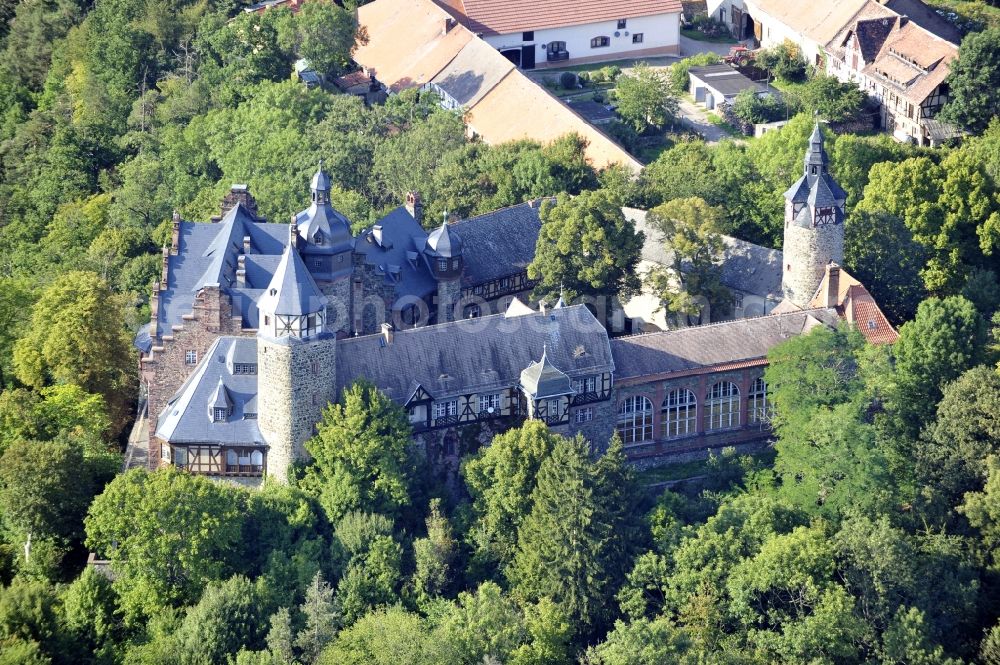 Mansfeld from the bird's eye view: Castle of Schloss Rammelburg in Mansfeld in the state Saxony-Anhalt