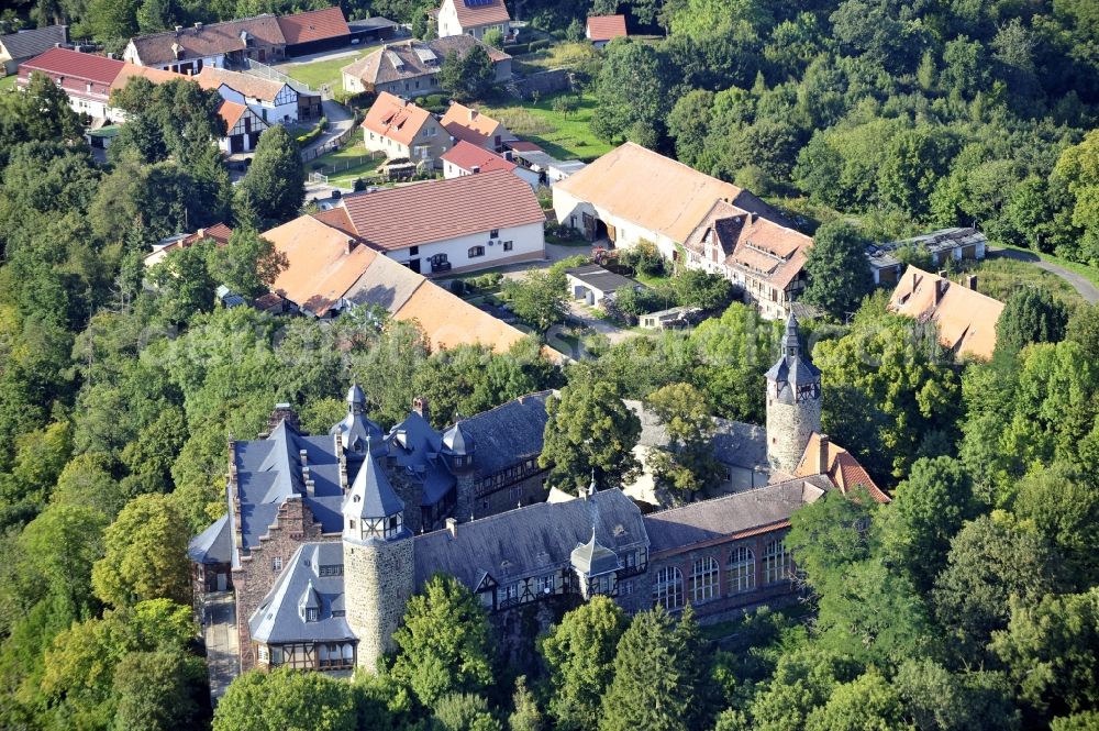 Aerial image Mansfeld - Castle of Schloss Rammelburg in Mansfeld in the state Saxony-Anhalt