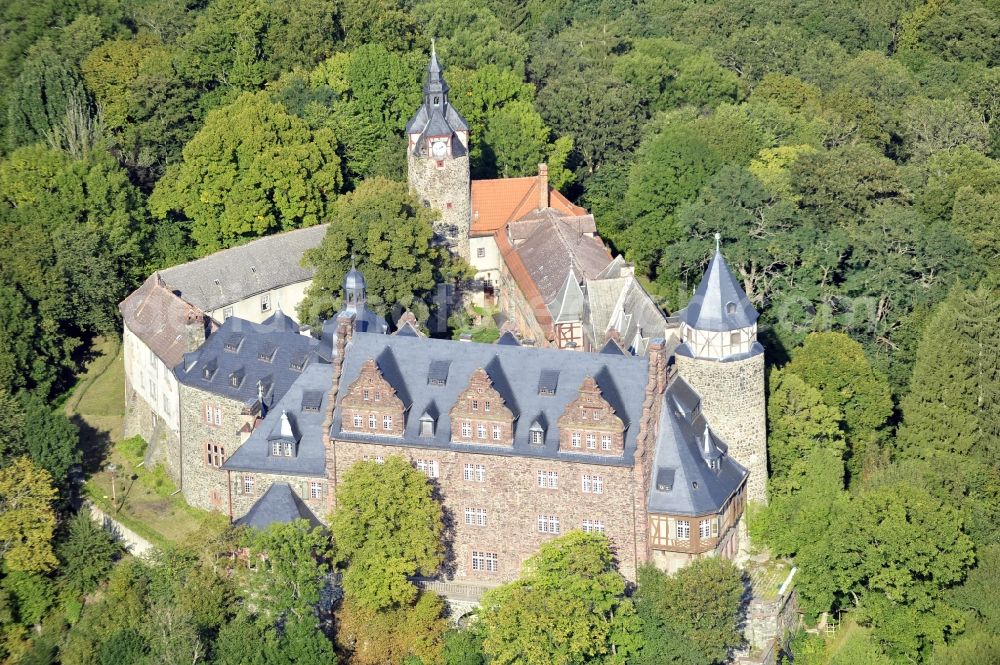 Aerial image Mansfeld - Castle of Schloss Rammelburg in Mansfeld in the state Saxony-Anhalt