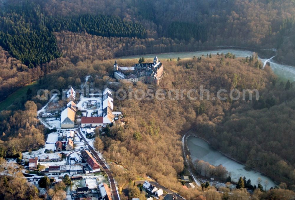 Mansfeld from above - View of the castle Rammelburg in Mansfeld in the state Saxony-Anhalt