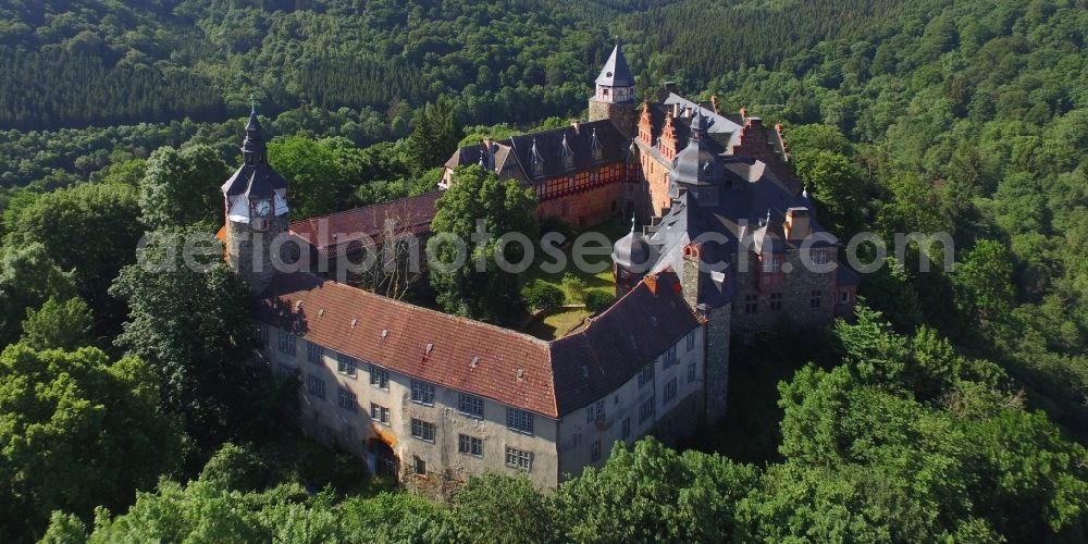 Mansfeld from the bird's eye view: Castle of Schloss Rammelburg in Mansfeld in the state Saxony-Anhalt