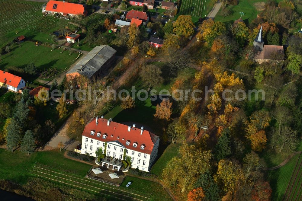 Schönbeck Rattey from above - View of the castle Rattey in Schoenbeck in the state Mecklenburg-West Pomerania