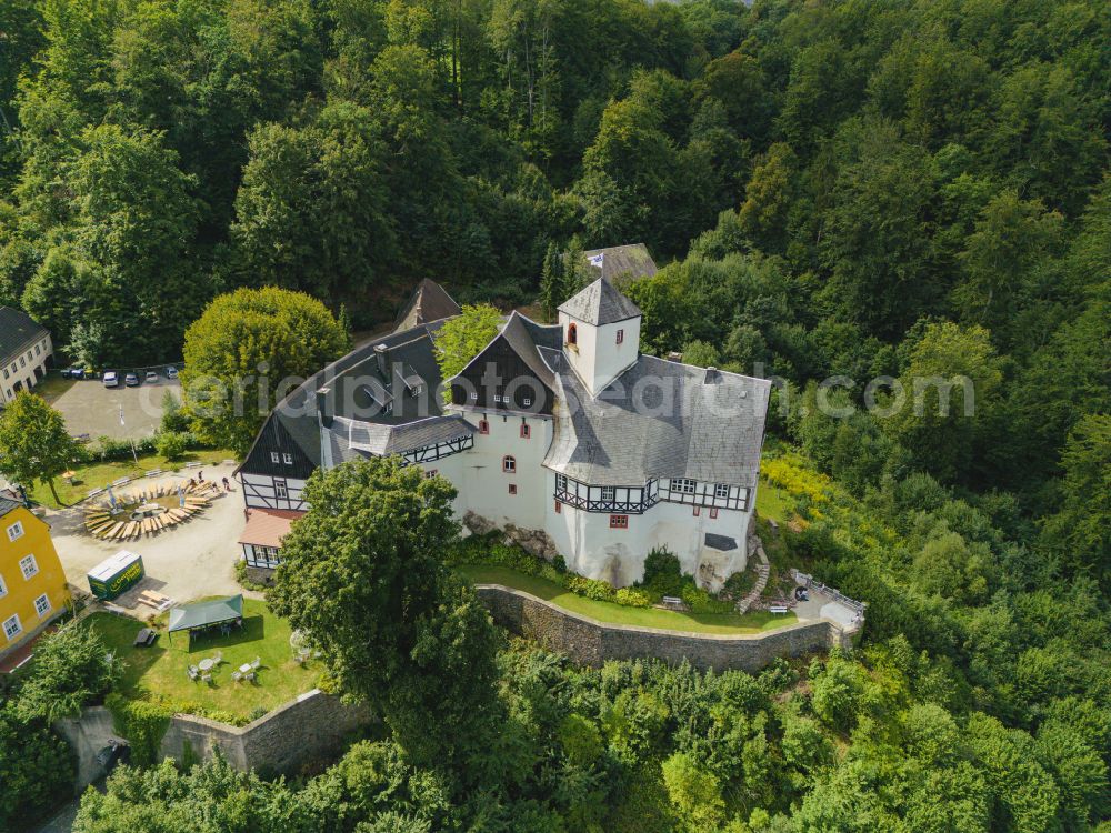 Pockau-Lengefeld from above - Rauenstein Castle is a castle complex in the district of Rauenstein in Pockau-Lengefeld in the state of Saxony, Germany