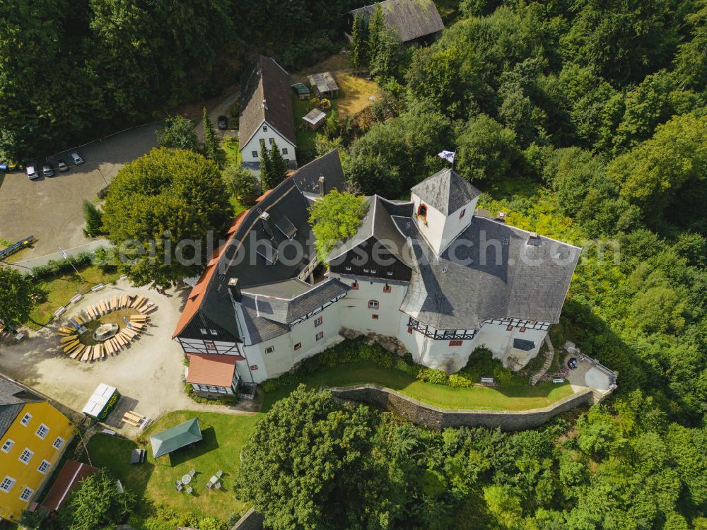 Pockau-Lengefeld from the bird's eye view: Rauenstein Castle is a castle complex in the district of Rauenstein in Pockau-Lengefeld in the state of Saxony, Germany