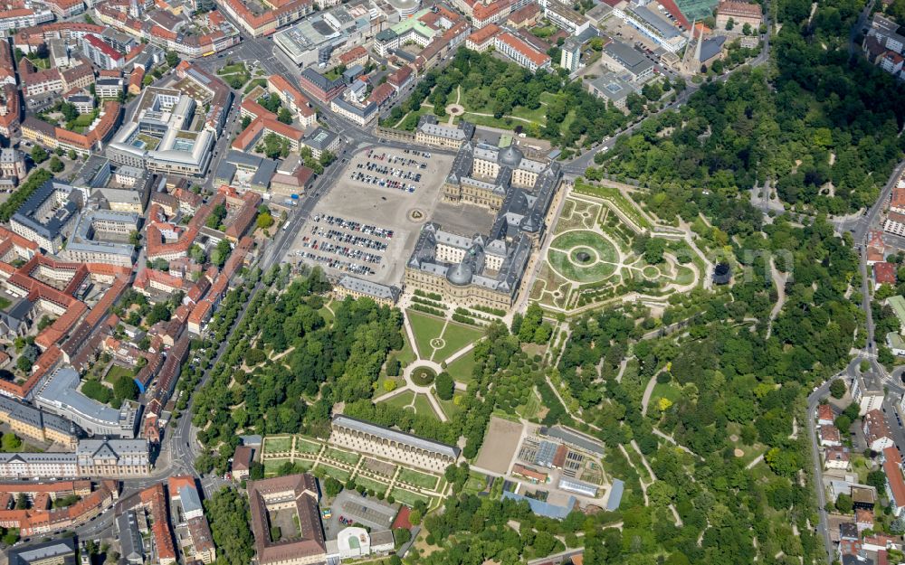 Würzburg from above - Building complex in the park of the castle Residenz Wuerzburg in the district Altstadt in Wuerzburg in the state Bavaria, Germany