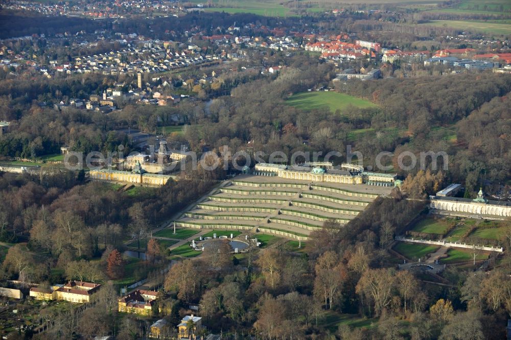 Potsdam from the bird's eye view: Castle Sanssouci in Potsdam in Brandenburg