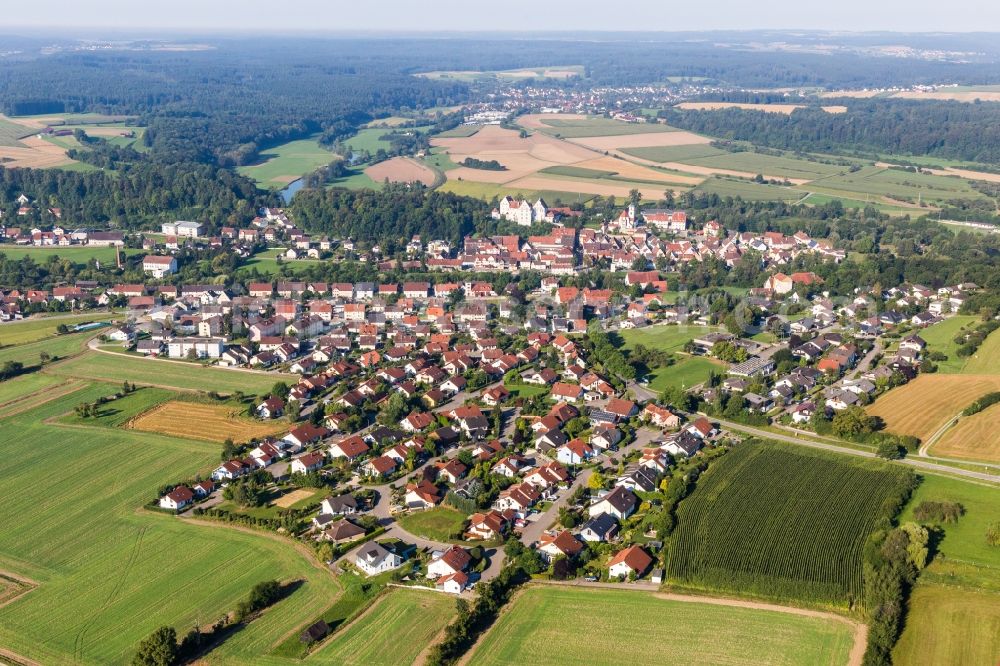 Scheer from above - Palace Scheer in Scheer in the state Baden-Wurttemberg, Germany