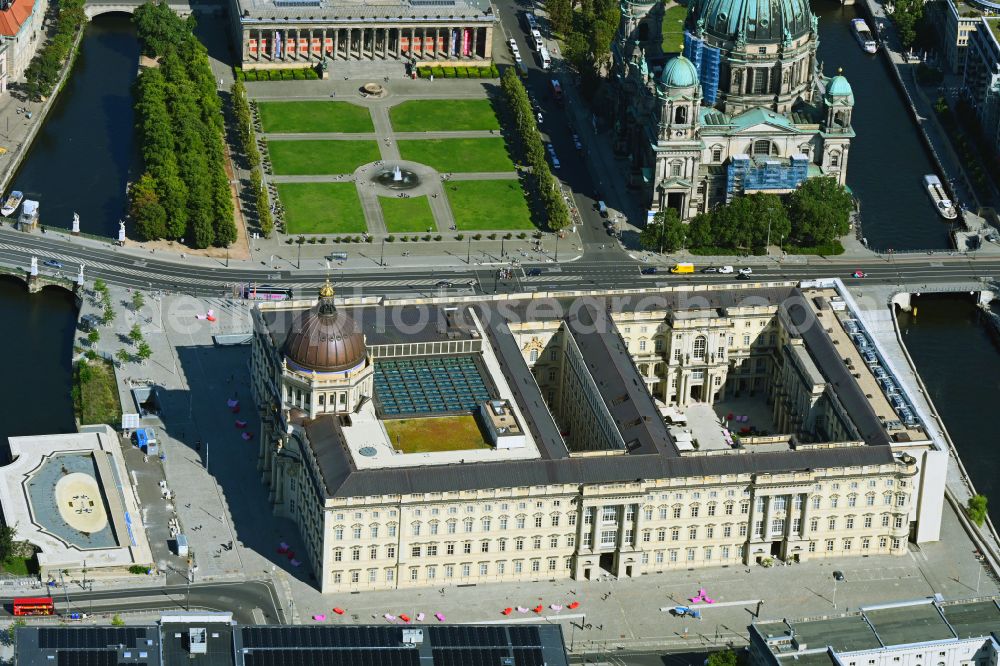 Berlin from above - Construction site for the new building the largest and most important cultural construction of the Federal Republic, the building of the Humboldt Forum in the form of the Berlin Palace