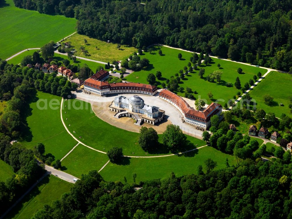 Stuttgart from above - Solitude Palace in the West part of Stuttgart in the state of Baden-Württemberg. It was built in the 18th century as a hunting cottage and representational castle. Today it is open for visitors and is home to the Academy Schloss Solitude as well as the Graevenitz museum