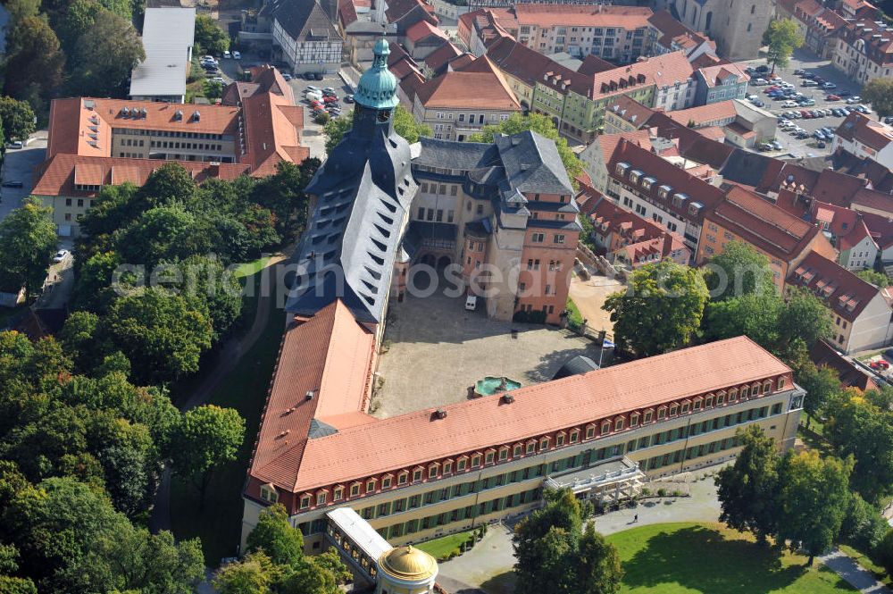 Aerial image Sondershausen - From an architectural and art historical point of view Sondershausen Palace can be considered as one of the most important palace complexes in Thuringia. It is an irregular four-wing complex