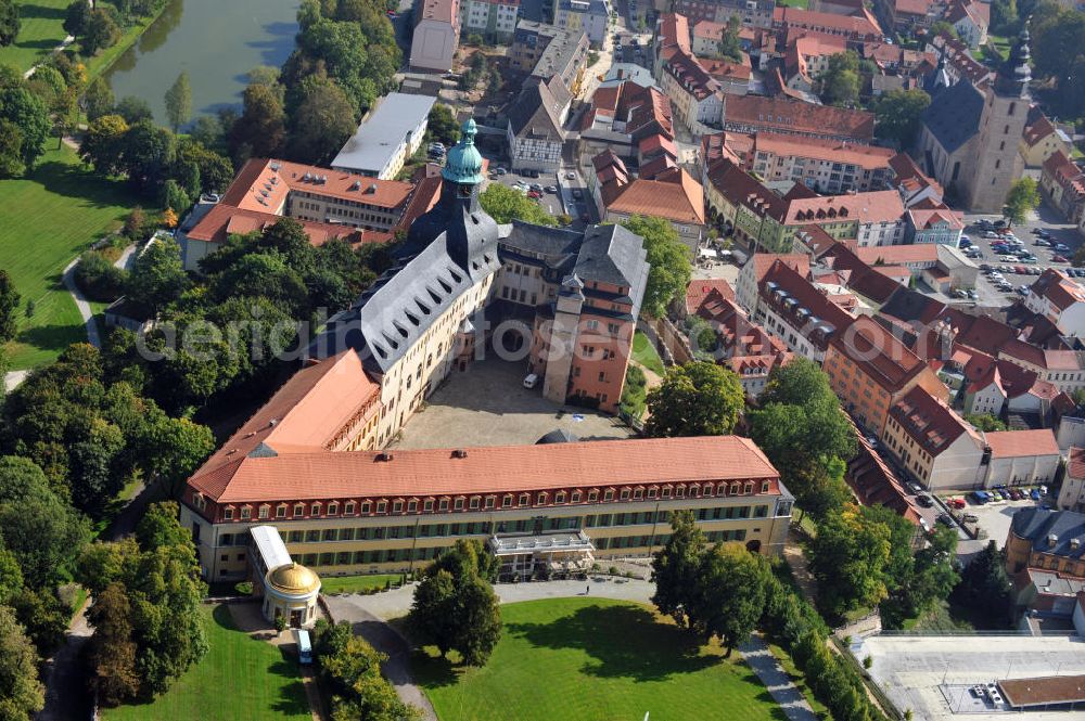 Aerial photograph Sondershausen - From an architectural and art historical point of view Sondershausen Palace can be considered as one of the most important palace complexes in Thuringia. It is an irregular four-wing complex