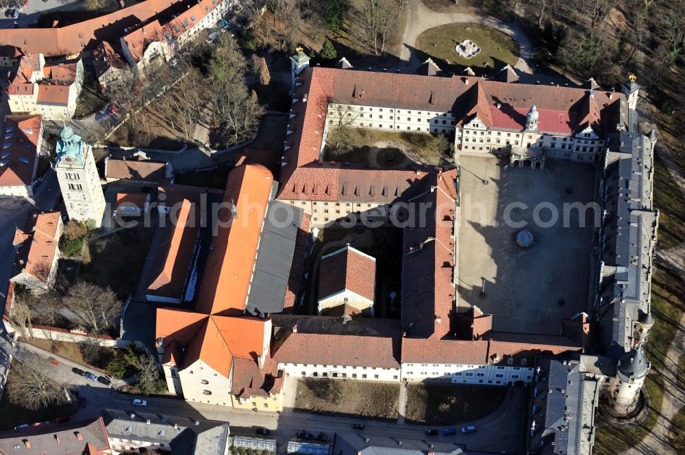 Aerial photograph Regensburg - Ein Teil des ehemaligen Benediktiner-Reichsstift St. Emmeram mit Kirche und Glockenturm. Heute ist es das Schloss Thurn und Taxis-St. Emmeram am Sankt-Peters-Weg in Regensburg in Bayern. A part of the former Benedictine imperial abbey St. Emmeram. Now it is the castle Thurn und Taxis-St. Emmeram at the street Sankt-Peters-Weg in Regensburg in Bavaria.