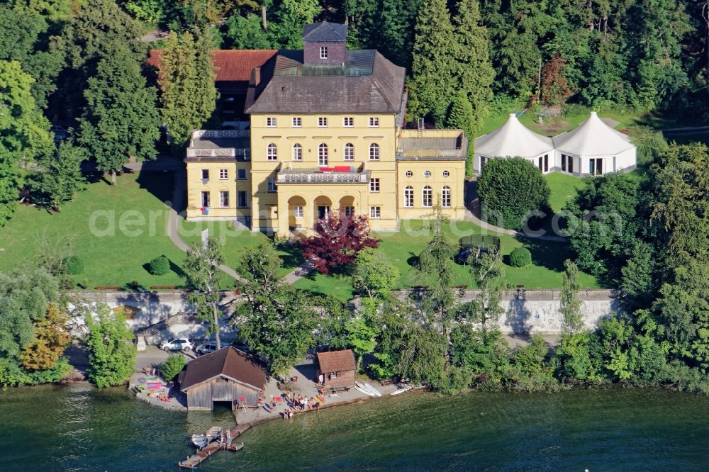 Berg from above - Building of Schloss Unterallmannshausen near Allmannshausen in the village Berg in the state of Bavaria. The building erected by Ferdinand Josef von Hoerwarth on the banks of the Starnberger See is as a youth hostel and for youth camps