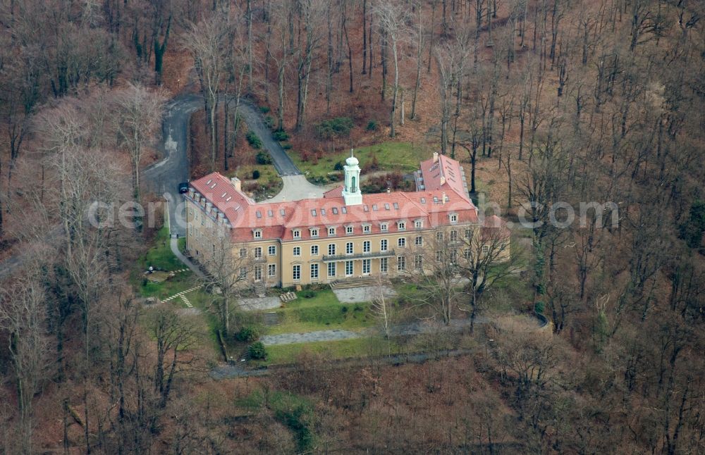 Dresden from the bird's eye view: Wachwitz Castle in Dresden in the state Saxony. It is located in a forest area in the Elbhang in the district Wachwitz