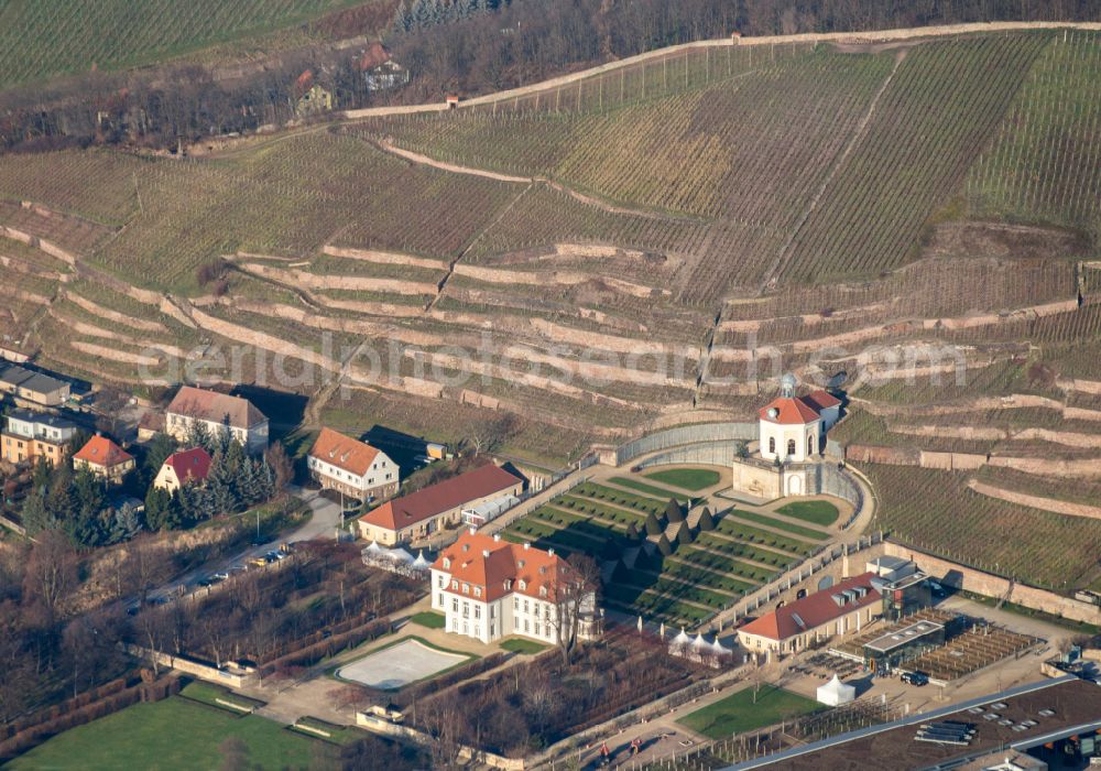 Aerial photograph Radebeul - building complex in the park of the castle Wackerbarth on street Wackerbarthstrasse in Radebeul in the state Saxony, Germany