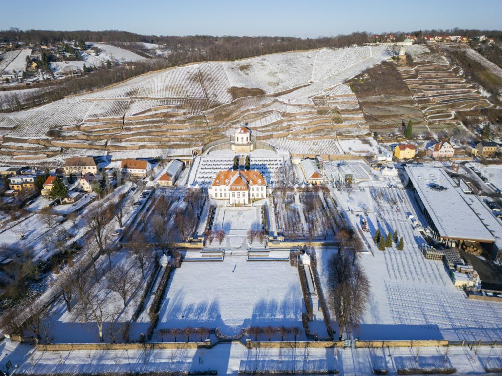 Radebeul from above - Building complex in the park of the castle Wackerbarth on street Wackerbarthstrasse in Radebeul in the state Saxony, Germany