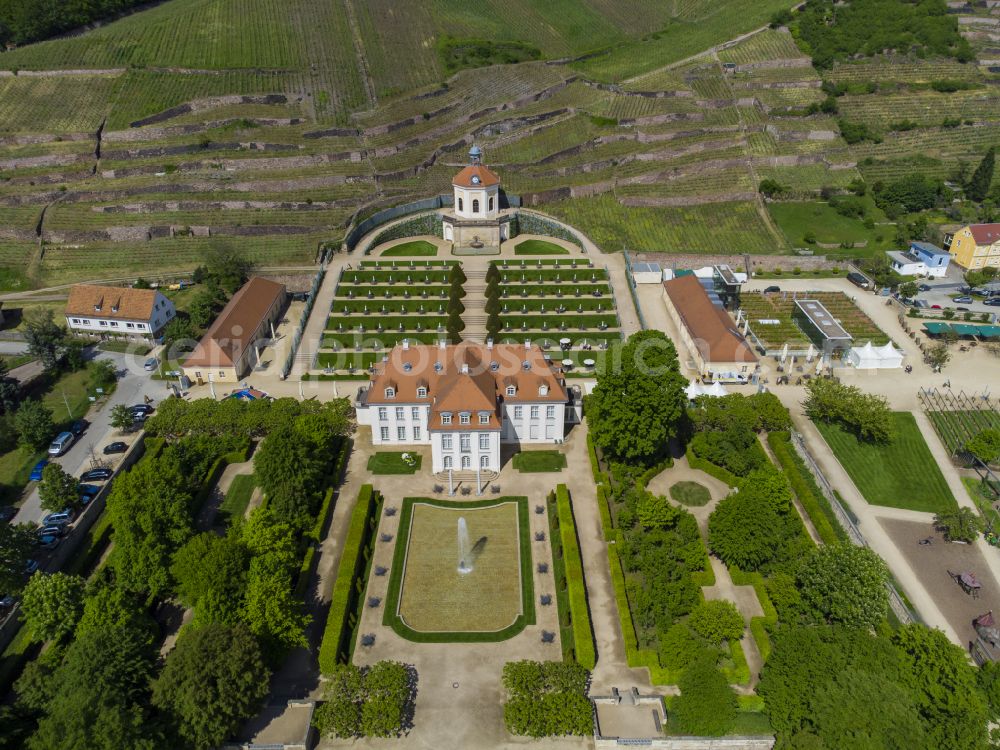 Radebeul from above - Building complex in the park of the castle Wackerbarth on street Wackerbarthstrasse in Radebeul in the state Saxony, Germany