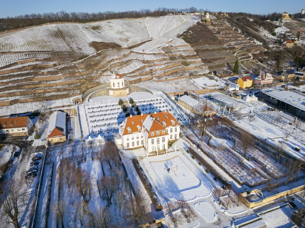 Radebeul from above - Building complex in the park of the castle Wackerbarth on street Wackerbarthstrasse in Radebeul in the state Saxony, Germany