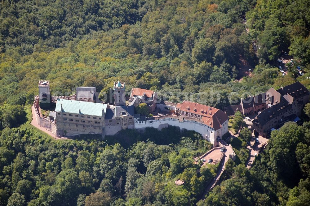 Aerial photograph Eisenach - Castle of Schloss Wartburg-Stiftung Eisenach in Eisenach in the state Thuringia