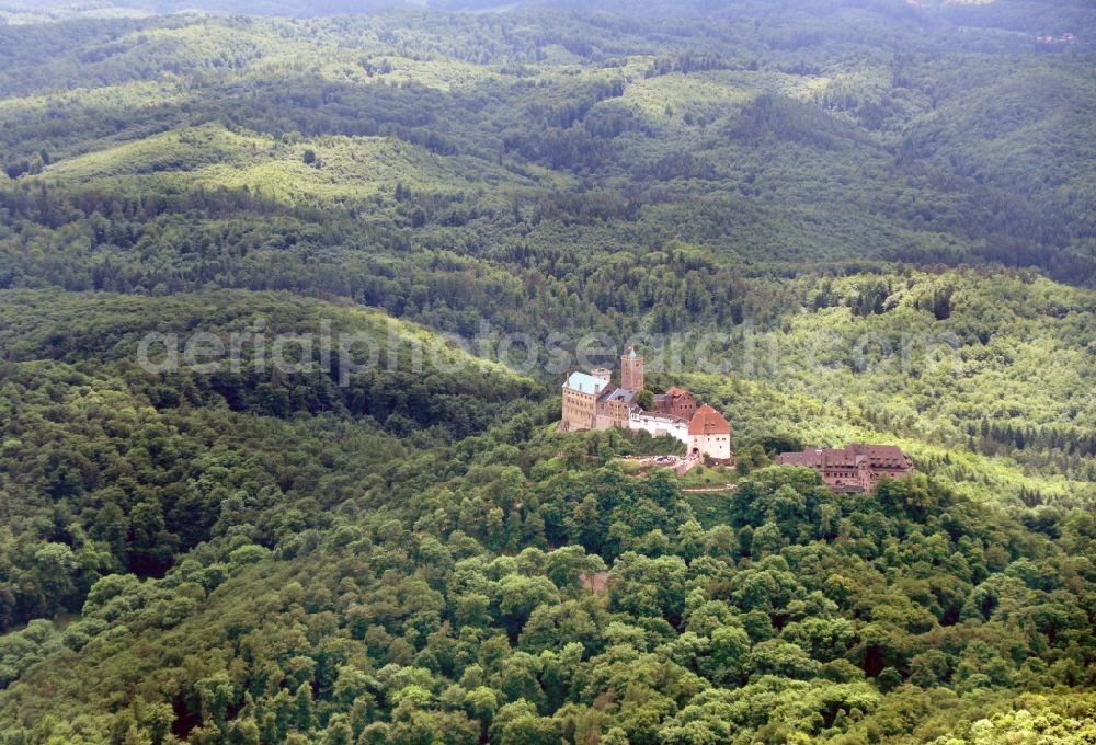 Aerial image Eisenach - Castle of Schloss Wartburg-Stiftung Eisenach in Eisenach in the state Thuringia