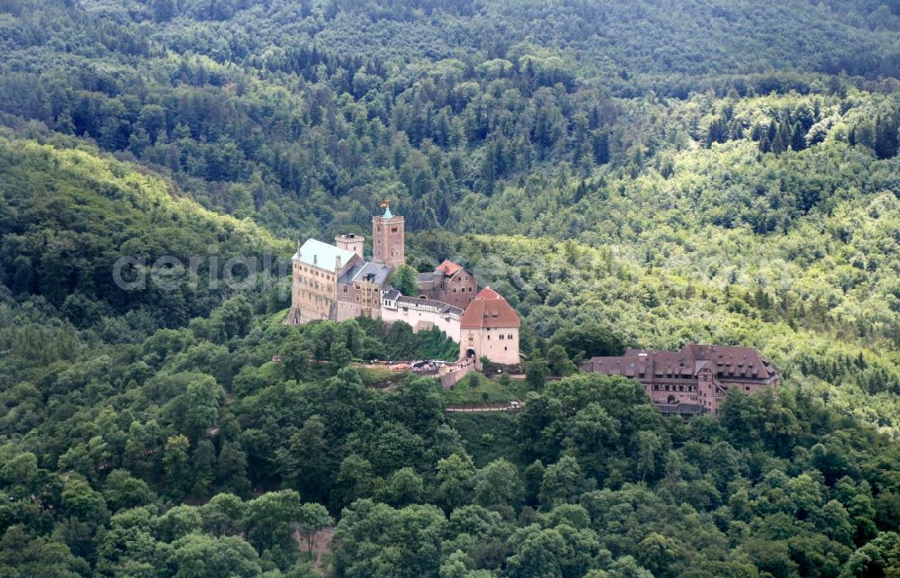 Aerial photograph Eisenach - Castle of Schloss Wartburg-Stiftung Eisenach in Eisenach in the state Thuringia