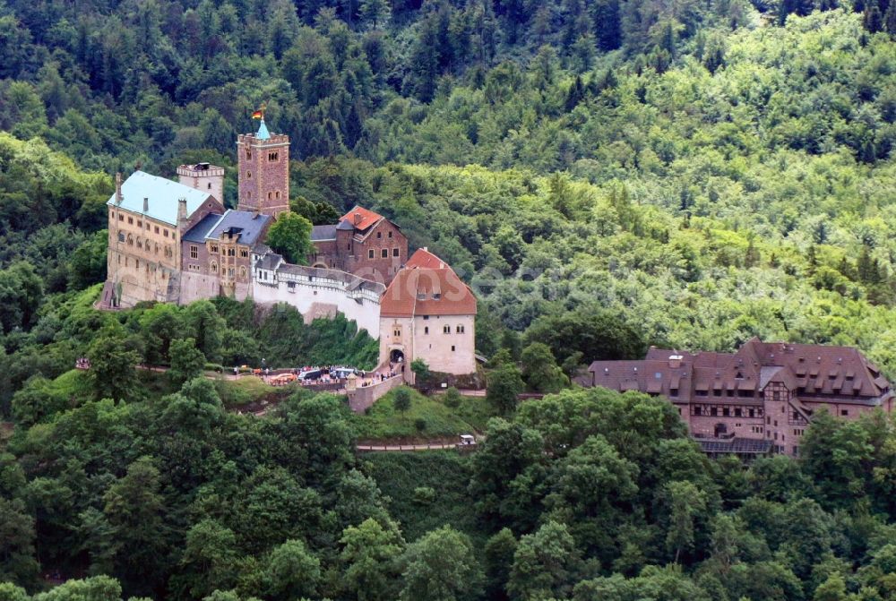 Eisenach from above - Castle of Schloss Wartburg-Stiftung Eisenach in Eisenach in the state Thuringia