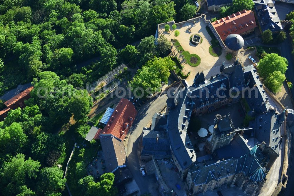 Aerial image Wernigerode - View of the Wernigerode Castle in Wernigerode in the state Saxony-Anhalt. The Wernigerode Castle is located in the Harz mountains. Today it houses a popular museum