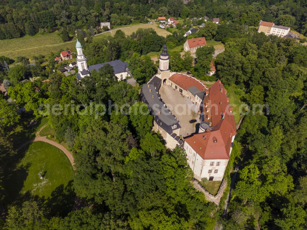 Limbach-Oberfrohna from the bird's eye view: Wolkenburg Castle and Church in Limbach-Oberfrohna in the state of Saxony, Germany