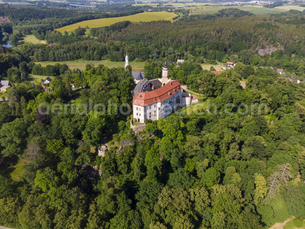 Aerial image Limbach-Oberfrohna - Wolkenburg Castle and Church in Limbach-Oberfrohna in the state of Saxony, Germany