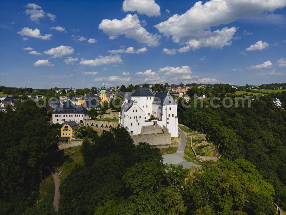 Wolkenstein from above - Wolkenstein Castle in Wolkenstein in the state of Saxony, Germany