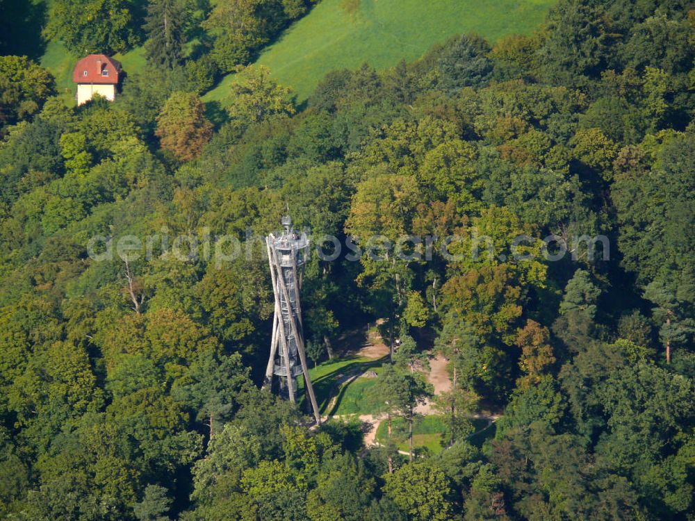 Freiburg im Breisgau from the bird's eye view: Der Aussichtsturm Schlossbergturm auf dem Schlossberg am Rand der Altstadt von Freiburg, Baden-Wuerttemberg. The viewing tower Schlossbergturm on the hill Schlossberg at the edge of the historic city in Freiburg, Baden-Wuerttemberg.