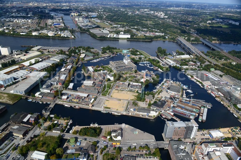 Aerial photograph Hamburg - Castle Island Harburg in the inland harbour Harburg in Hamburg and is also the location of the Port technology Harburg of the Hamburg Port Authority HPA