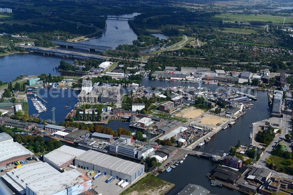 Hamburg from the bird's eye view: Castle Island Harburg in the inland harbour Harburg in Hamburg and is also the location of the Port technology Harburg of the Hamburg Port Authority HPA