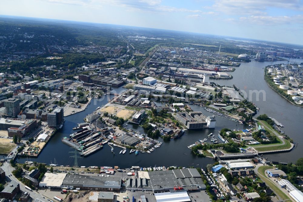 Aerial photograph Hamburg - Castle Island Harburg in the inland harbour Harburg in Hamburg and is also the location of the Port technology Harburg of the Hamburg Port Authority HPA