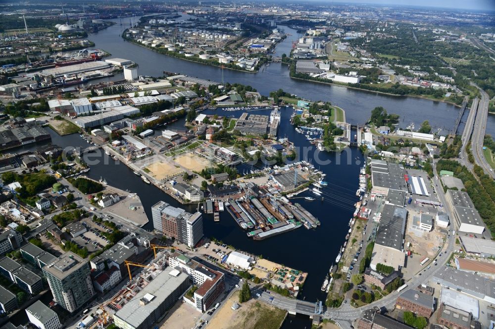 Aerial image Hamburg - Castle Island Harburg in the inland harbour Harburg in Hamburg and is also the location of the Port technology Harburg of the Hamburg Port Authority HPA