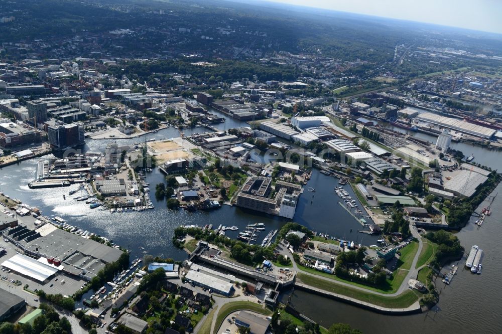 Hamburg from above - Castle Island Harburg in the inland harbour Harburg in Hamburg and is also the location of the Port technology Harburg of the Hamburg Port Authority HPA