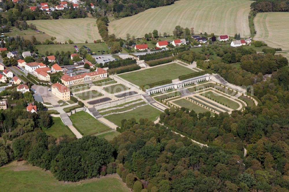 Aerial image Heidenau - Paths and green areas of the park area of the castle park Barockgarten Grosssedlitz on street Parkstrasse in Heidenau in the state Saxony, Germany