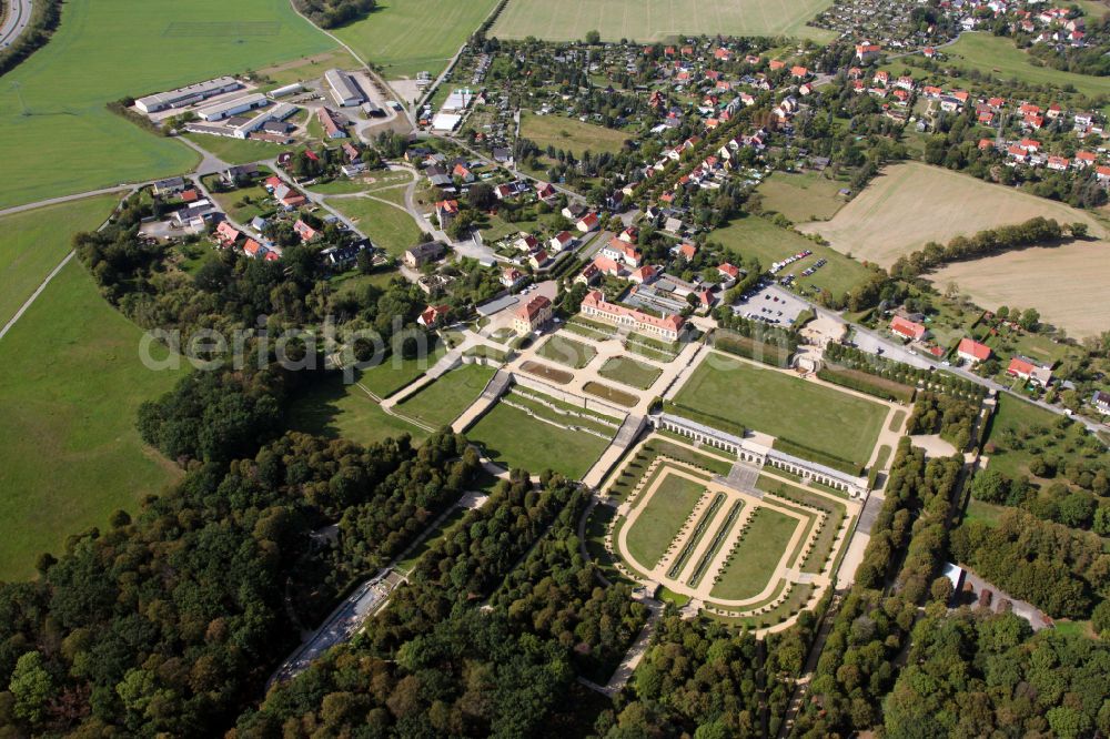 Aerial image Heidenau - Paths and green areas of the park area of the castle park Barockgarten Grosssedlitz on street Parkstrasse in Heidenau in the state Saxony, Germany