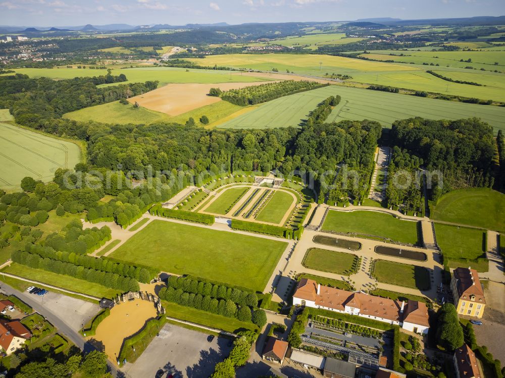 Aerial image Heidenau - Paths and green areas of the park area of the castle park Barockgarten Grosssedlitz on street Parkstrasse in Heidenau in the state Saxony, Germany