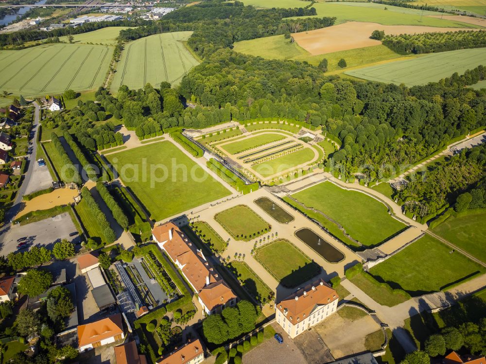 Heidenau from above - Paths and green areas of the park area of the castle park Barockgarten Grosssedlitz on street Parkstrasse in Heidenau in the state Saxony, Germany