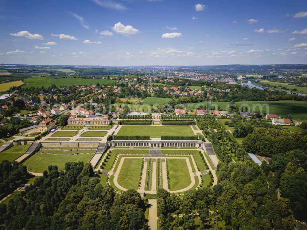 Aerial image Heidenau - Paths and green areas of the park area of the castle park Barockgarten Grosssedlitz on street Parkstrasse in Heidenau in the state Saxony, Germany