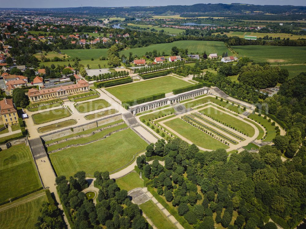 Aerial image Heidenau - Paths and green areas of the park area of the castle park Barockgarten Grosssedlitz on street Parkstrasse in Heidenau in the state Saxony, Germany