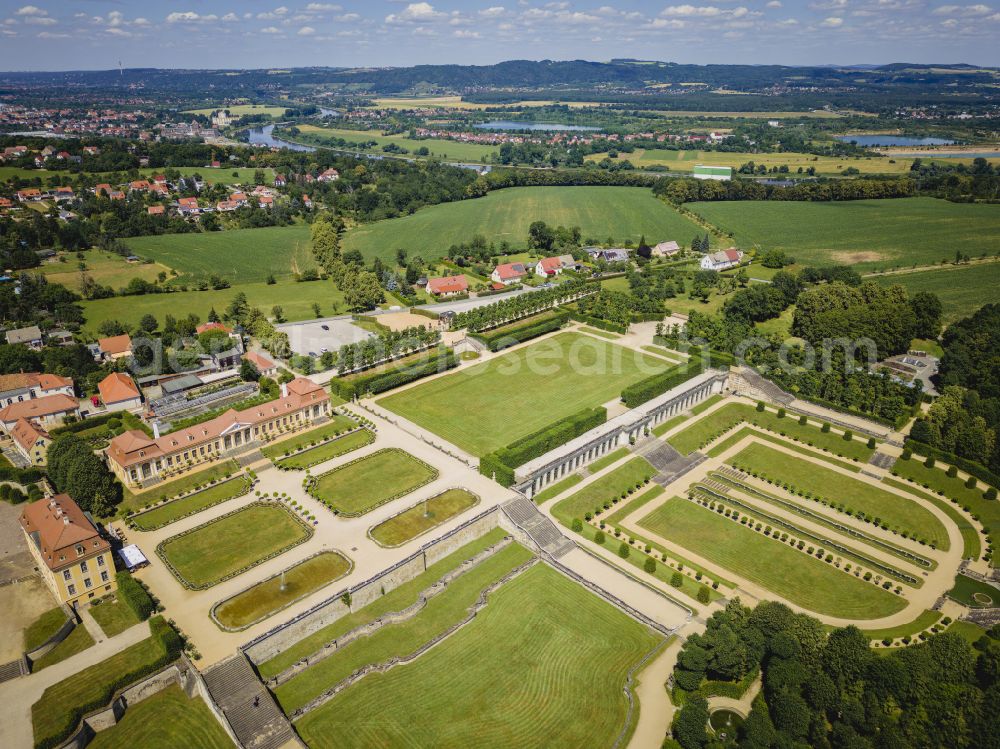 Heidenau from above - Paths and green areas of the park area of the castle park Barockgarten Grosssedlitz on street Parkstrasse in Heidenau in the state Saxony, Germany