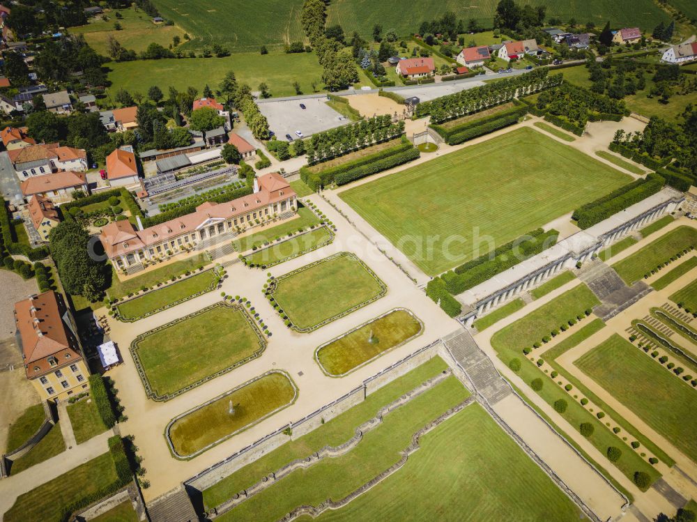 Heidenau from the bird's eye view: Paths and green areas of the park area of the castle park Barockgarten Grosssedlitz on street Parkstrasse in Heidenau in the state Saxony, Germany