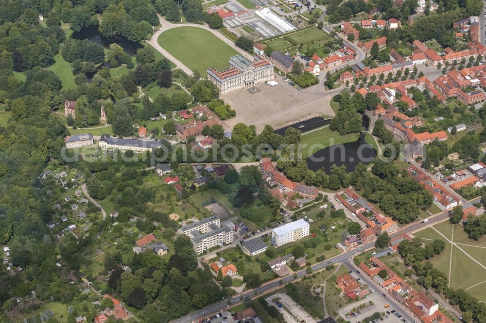 Ludwigslust from above - Castle Park and Baroque castle Ludwigslust in Mecklenburg-Vorpommern. The 18th -Century Baroque palace served as the Mecklenburg dukes prestigious residence, and is now a national museum