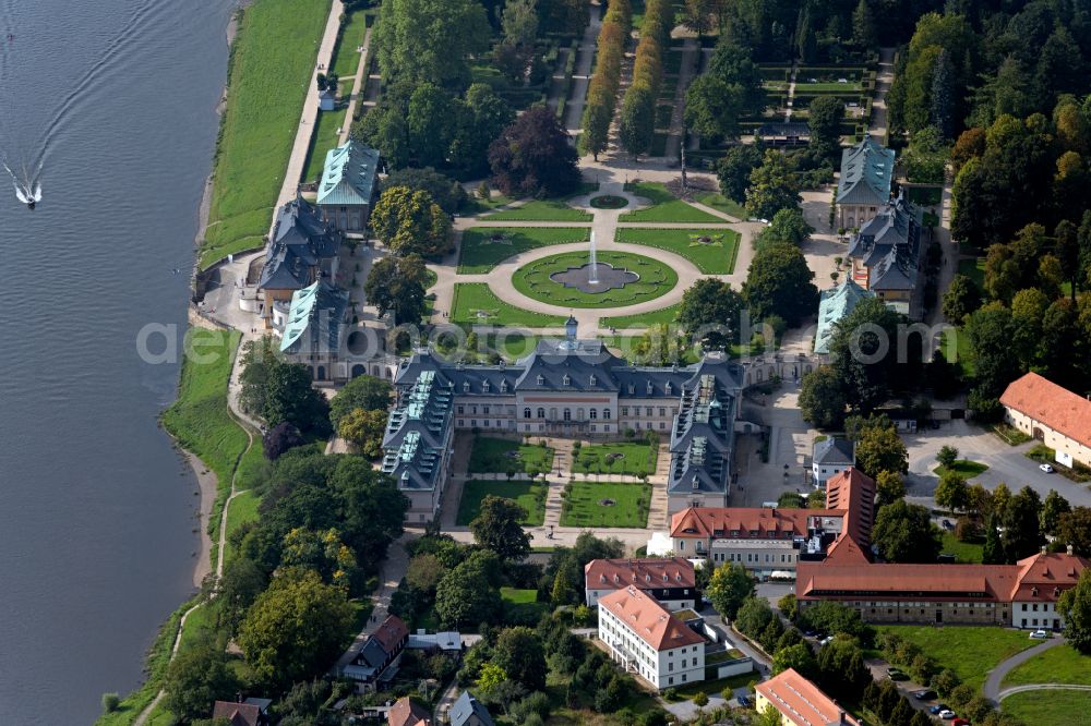 Aerial photograph Dresden - Christmas Garden in the Pillnitz Castle Park in Dresden in the state of Saxony, Germany