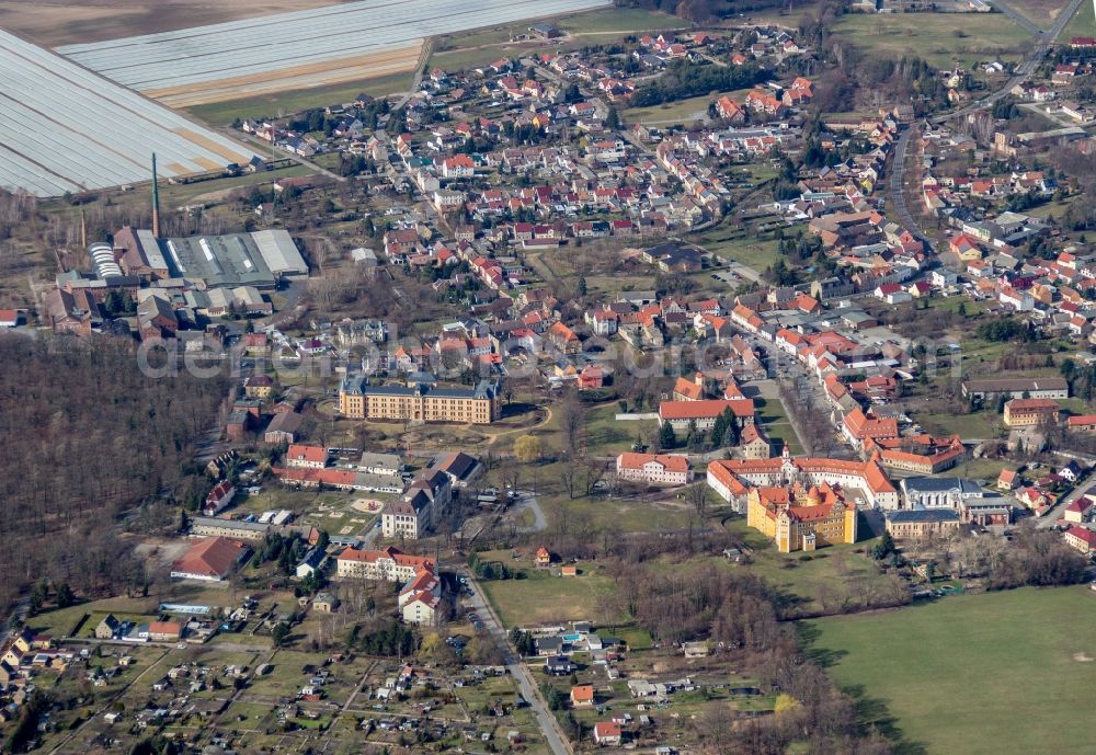 Annaburg from above - Castle Park and buildings of the Renaissance castle - Schloss Annaburg in Brandenburg