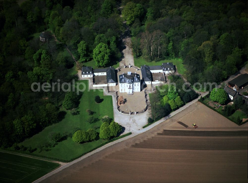 Aerial image Brühl - Castle Park and Castle Falkenstein Castle in Brühl, in North Rhine-Westphalia. The castle is one of the most important buildings of the Baroque and Rococo in Germany and is registered with the Castle Park in the list of UNESCO World Heritage Sites