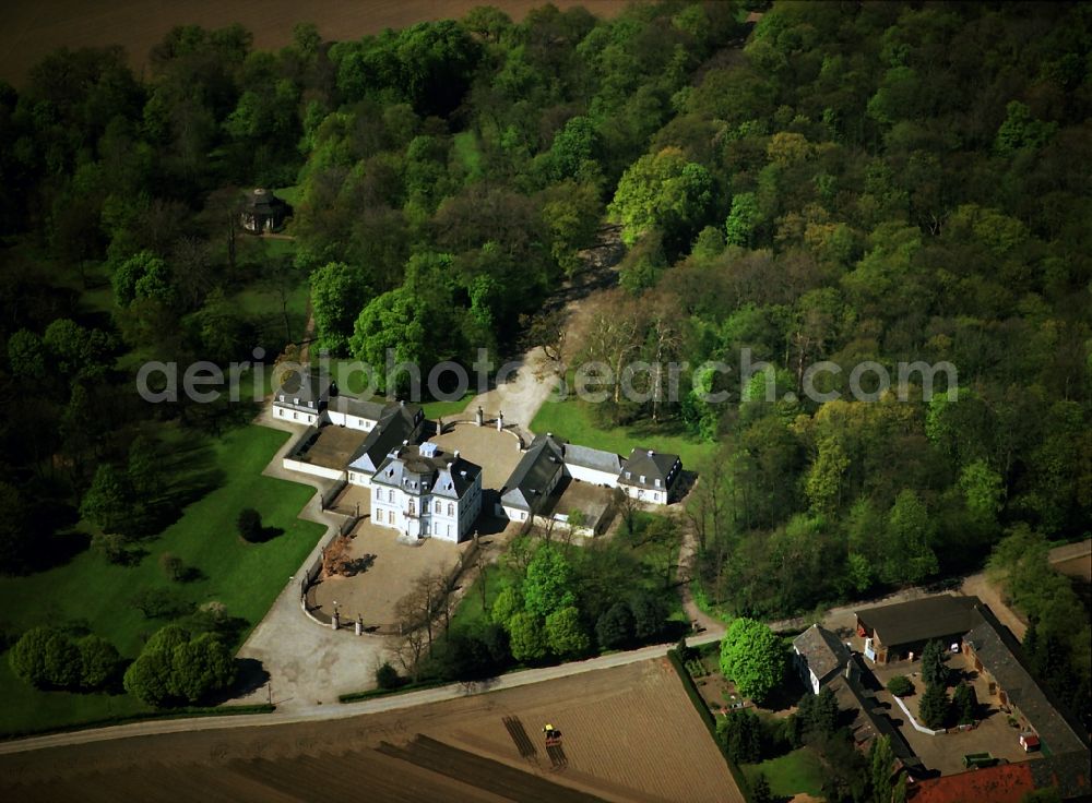 Brühl from above - Castle Park and Castle Falkenstein Castle in Brühl, in North Rhine-Westphalia. The castle is one of the most important buildings of the Baroque and Rococo in Germany and is registered with the Castle Park in the list of UNESCO World Heritage Sites