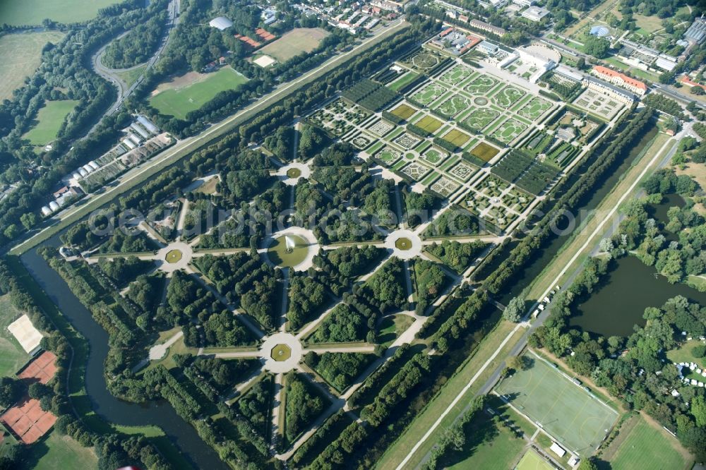 Aerial image Hannover - Building complex in the park of the castle Herrenhausen Alte Herrenhaeuser Strasse in Hannover in the state Lower Saxony